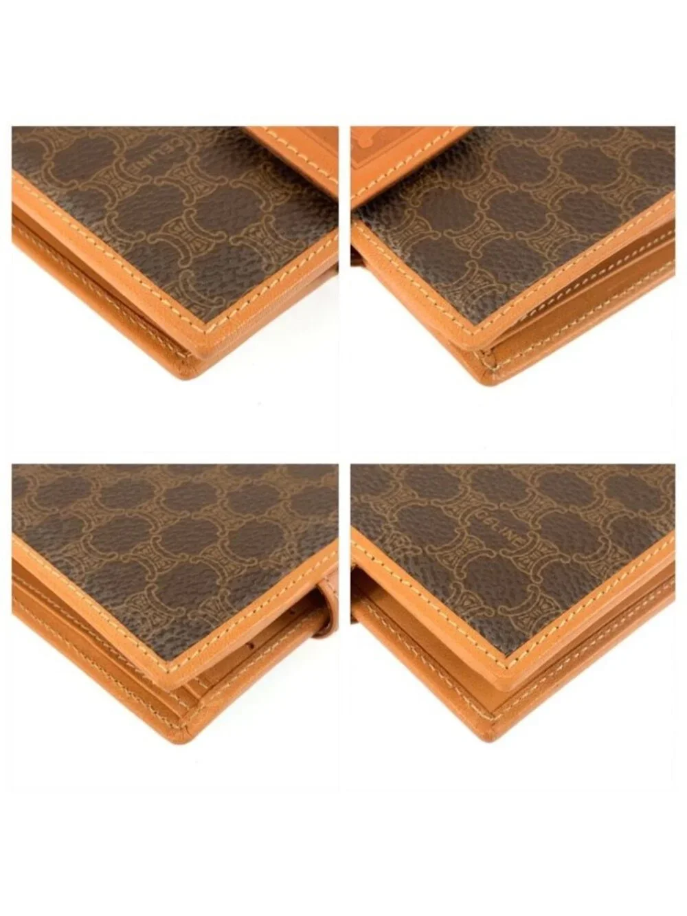 Celine Vintage Mcadam Brown Leather M 98 2 Folding Wallet